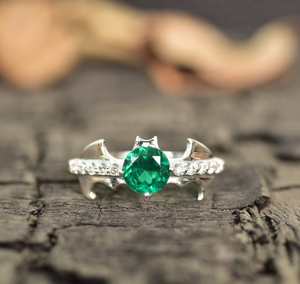 Bague de fiançailles en émeraude verte naturelle, taille ovale, plaquée or 14 carats, certifiée IGI, unique pour femme - Product Image 6