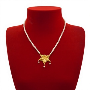 22K <b>Solid</b> <b>Gold</b> Floral <b>Pendant</b> Necklace with Freshwater Pearls Elegant Traditional Indian Style <b>Gold</b> Chain for Women - Product Image 1