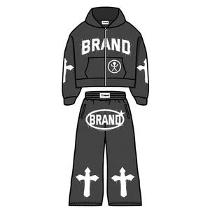 ชุดวอร์มแฟชั่นสตรีทแวร์สไตล์ Y2K ปักลาย แต่งขอบบาน รุ่นใหม่ล่าสุดสำหรับผู้ชาย ฤดูหนาว สีตัดกัน สไตล์ฮิปฮอป ยูนิเซ็กส์ ทรงหลวม - Product Image 2