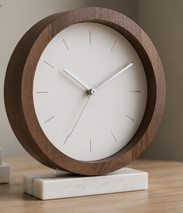 Minimalist Circular Wood Desk <b>Clock</b> Quartz Movement Silent Needle Display - Product Image 1