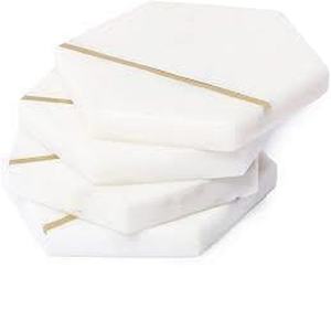 Ensemble de sous-verres de tasses à thé hexagonales en résine personnalisable de style classique moderne en bois d'acacia marbre vente en gros tapis de pierre tampons - Product Image 4