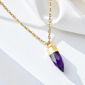 จี้รูปทรงกระสุนเงินขนาดใหญ่ 13x5 มม. ประดับพลอยอเมทิสต์ แบบห่วงเดี่ยว - Product Image 1