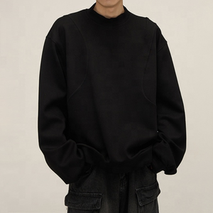 เสื้อสเวตเชิ้ตคอตั้งทรงโอเวอร์ไซส์สำหรับผู้ชาย สีพื้น ผ้าถัก คอตตอน ใส่ได้ในฤดูใบไม้ร่วง ทรงปกติ แขนยาว - Product Image 3