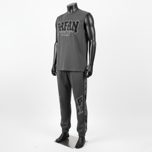 Conjunto de pantalón y camiseta sin mangas para mujer, jersey premium de algodón y poliéster de 200 GSM, gris oscuro con panel lateral y logo de diamantes de imitación. Conjuntos para mujer. - Product Image 4