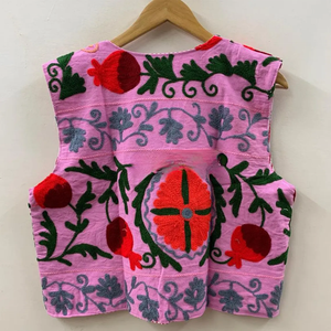 Sin mangas Floral Algodón Suzani Verano Chaleco Bordado Abrigo Sin mangas Suzani Chaleco Bordado Chaleco Corto - Product Image 3