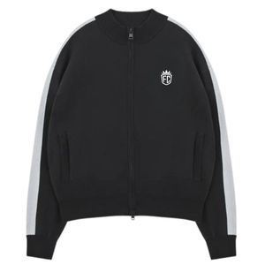 Chaqueta Deportiva de Punto con Franja Lateral Negra, Cierre de Cremallera, Estilo Urbano, Puños Acanalados, Tejido Suave, Unisex, Ajuste Cómodo, Premium, para Uso Diario - Product Image 1