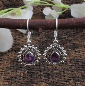 Boucles d'oreilles pendantes de luxe en argent sterling 925 avec améthyste naturelle, pierre de naissance de février authentique, bijoux de mariage et de fête unisexe - Product Image 3