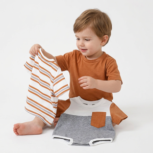 T-shirt décontracté unisexe pour bébé à manches courtes, blanc, gris, orange, avec poche, col rond, hauts d'été 100 % coton, couleur unie, écologique - Product Image 2