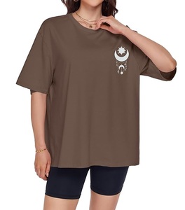 Meilleur prix, service OEM, t-shirt décontracté surdimensionné pour femme, 100% coton, manches courtes, col rond, épaules tombantes, imprimé, Bangladesh - Product Image 3