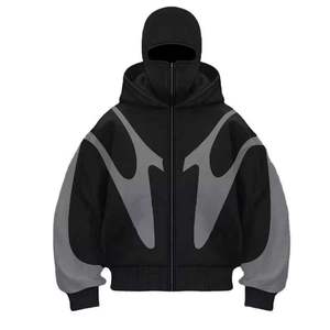 Sweat à capuche pour hommes et adolescents, style gangster, avec logo personnalisé brodé, pull-over entièrement zippé, impression, grande taille, cagoule longue, automne, 100% coton - Product Image 3