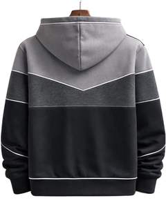 Sweat à capuche zippé personnalisé pour homme, gris et noir contrastés, en molleton de coton, style streetwear décontracté, veste d'hiver, fabricant sur mesure - Product Image 2