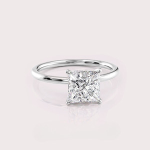 Anillo de Compromiso con Diamante Creado en Laboratorio, Corte Princesa, Certificado por IGI, Rodio, Plata de Ley 925, Halo Oculto, Regalo de Boda - Product Image 1