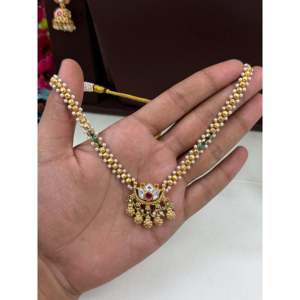 Indian Bridal <b>Gold</b> Plated Nisha Chorski Necklace & Earring <b>Set</b> with Beading - Product Image 2