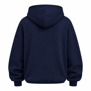 เสื้อฮู้ดดี้โอเวอร์ไซส์คุณภาพสูง สกรีนโลโก้ตามสั่ง ผ้าฟลีซเนื้อหนา ใส่ได้ทั้งชายและหญิง สไตล์สตรีทแวร์ สีกรมท่า - Product Image 2