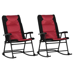 Set di Mobili da Esterno Stile Bistrot in 2 Pezzi, 2 Sedie a Dondolo Pieghevoli Imbottite in Rosso per Veranda Ospedaliera, Campeggio, Balcone - Product Image 1