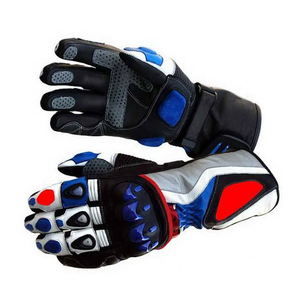 Guantes de Motocicleta de Dedo Completo, Diseño Panelado en Negro, Azul, Rojo y Blanco, Correa de Muñeca Ajustable, Antideslizantes, para Uso en Exteriores - Product Image 2