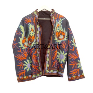 Women's Eco-Friendly <b>Quilted</b> Breathable Winter <b>Jacket</b> Indian Suzani Embroidery Floral <b>Pattern</b> Duck Fabric Cotton Filled Stand - Product Image 1