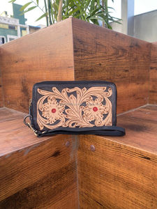 Nueva Cartera de cuero mecanizada a mano para mujer, cartera larga Vintage con patrón de hojas florales, monedero bohemio para mujer, regalo personalizado para ella - Product Image 4