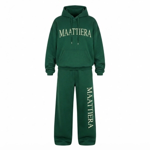 Conjunto de Sudadera con Capucha Extra Grande Personalizada para Mujer y Pantalones Deportivos de Pierna Ancha, Estilo Urbano Verde, OEM ODM Venta al Por Mayor - Product Image 3