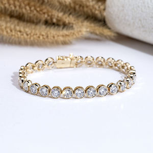 Bezel Set Round Cut Lab Grown Diamond Tennis <b>Bracelet</b> 925 Sterling <b>Silver</b> 10K 14K 18K <b>Solid</b> Gold Fine Jewelry Womens Wristband - Product Image 4
