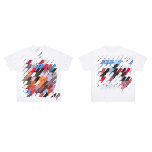 Camiseta Personalizada para Hombre con Gráfico de Diamantes de Imitación en la Parte Delantera, Estampado de Salpicaduras de Pintura con Trazos de Pincel, Algodón Grueso, Corte Regular, Estilo Urbano - Product Image 3