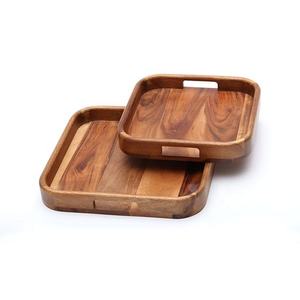 ALTAMASH CRAFT Ensemble de plateaux de service en bois d'acacia, assiette carrée avec poignées pour le petit-déjeuner, le thé, la décoration de cuisine - Product Image 4