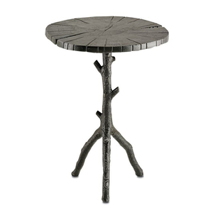 Mesa de Centro Redonda Rústica de Resina con Base de Rama de Árbol y Tapa de Madera Envejecida, Mesa de Comedor para Bistro o Cafetería, Versión Mediana - Product Image 1