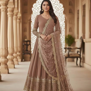 Vestido de Noche Vintage para Mujer con Dupatta de Faux Georgette y Bordado de Lentejuelas de 5mm, Largo hasta el Suelo, para Boda o Fiesta, de Secado Rápido - Product Image 1