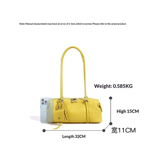 Bolso de Hombro Amarillo de PU con Decoración de Remaches, Dos Asas, Patrón Lichee, Estilo Minimalista, para Uso Diario en Todas las Estaciones - Product Image 2