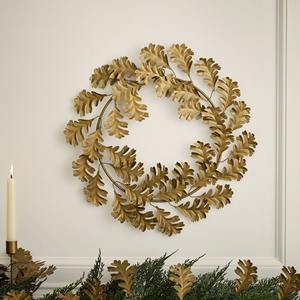 พวงหรีดใบไม้โอ๊คโลหะวินเทจสำหรับแขวนผนัง ธีมฤดูใบไม้ร่วง ประดับตกแต่งสำหรับคริสต์มาสและงานปาร์ตี้วันหยุดสไตล์ยุโรป - Product Image 1