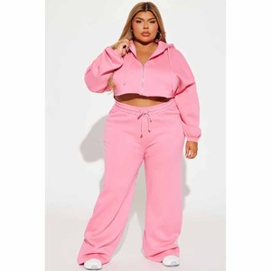 Ensemble de survêtement décontracté 2 pièces pour femme : sweat à capuche en polaire rose et pantalon large, coupe ample, toutes saisons - Product Image 6