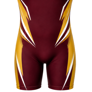 Combinaison de lutte sublimée bordeaux et or pour hommes, tenue de sport athlétique en polyester, vêtements d'entraînement et de match, équipement d'équipe - Product Image 6