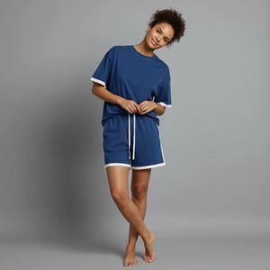 Nouvel ensemble deux pièces pour femme été 2025 : haut et short en coton 100 % respirant, coupe droite, manches longues, boutonné, couleur unie - Product Image 3