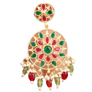 Luxury Brass Antique Silver Plated Indian Kundan Meenakari Ethnic Women's <b>Drop</b> <b>Earrings</b> Traditional <b>Red</b> Green Stone Party ARTS - Product Image 1