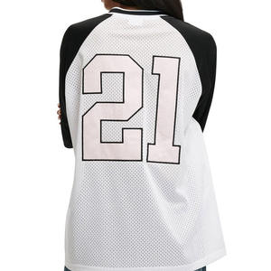 Maillot de football américain surdimensionné blanc et noir en maille pour femme, qualité supérieure, avec numéro personnalisé, manches raglan, pour équipe, OEM, vente en gros, USA - Product Image 2