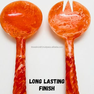 Juego de Cubiertos de Resina Ecológicos Hechos a Mano de 2 Piezas con Patrón en Espiral, Cuchara y Tenedor Naranja para Servir Ensaladas, Utensilios para la Mesa del Comedor - Product Image 3