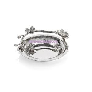 Elegant Silver Floral Decorative Bowl with Handle - Product Image 1