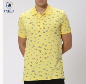 Camiseta Polo de Manga Corta para Hombre, Marca INDEX APPAREL, Estampado de Hojas Amarillas, Tejido de Algodón, Corte Casual - Product Image 1