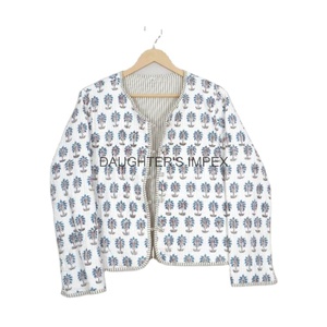 Chaqueta Corta Acolchada de Algodón para Mujer, Hecha a Mano, Estampada, Kantha, Reversible y Ecológica, con Borde Crudo - Product Image 4