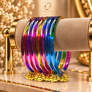 Bracelets en verre multicolores en forme de goutte de pluie, style cachemire, avec breloques clochettes Ghungroo dorées, pour femmes, bijoux de mariage indiens, pour mariée - Product Image 1