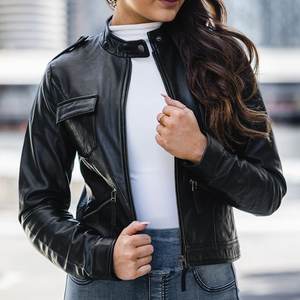 Nuevas Chaquetas Negras Personalizadas al por Mayor con Logotipo para Mujer, Chaqueta Vintage para Invierno, Abrigos de Cuero Elegantes, Chaqueta Bomber Genuina, Ropa Urbana - Product Image 3