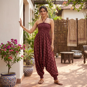 Midi Boho Floral Print Halter Neck <b>Loose</b> Fit Cotton Woven Summer Casual Vacation Holiday <b>Dress</b> - Product Image 1
