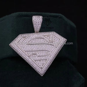 Iced Superman Moissanite <b>Pendant</b> 925 Sterling Silver Gold Plated Hip Hop Custom <b>Name</b> Personalized Men's Party <b>Necklace</b> - Product Image 1