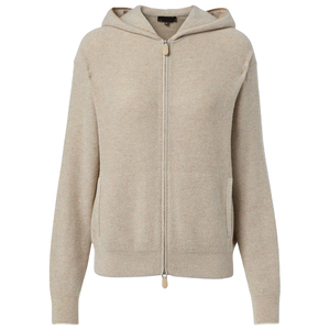 Sudadera con Capucha Beige para Mujer, con Cierre, Manga Larga, Tejida, Casual, de Color Sólido, de Algodón, para Otoño - Product Image 3