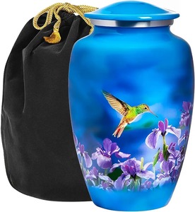 Magnifiques urnes funéraires blanches à fleurs pour cendres humaines, ensemble d'urnes funéraires de grande taille pour cendres d'adultes, urne décorative à fleurs bleues - Product Image 5