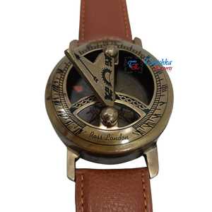 Plated Brass Antique Sundial <b>Compass</b> Wrist Watch with Leather Band-Nautical <b>Navigational</b> Gift for Father Mother Exploring Lovers - Product Image 4