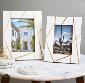Minimalist Style Resin Photo <b>Frame</b> With Metal Stripes Inlay Design Multi Size Wall <b>Gallery</b> Hanging Wall Tabletop Photo <b>Frame</b> - Product Image 1