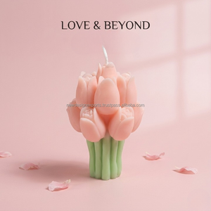 Luxury Pastel Tulip Pillar Candle – Intricate Floral Soy Wax Art – Romantic Bridal Gift - Product Image 2