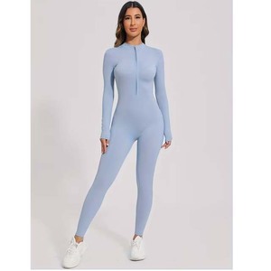 Mono de manga larga con media cremallera para mujer, ajustado, para gimnasio, fitness, yoga, entrenamiento, body con cuello en V, casual - Product Image 4