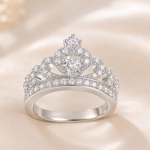 <b>Crown</b> Shape Silver <b>Crown</b>-Style Prong-Set Zircon <b>Ring</b> for Women - Product Image 1